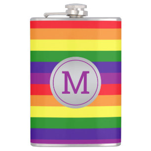 Rainbow 6 Stripe Gay Pride Monogramm Initial Flachmann