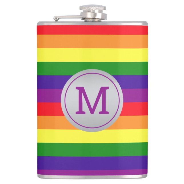 Rainbow 6 Stripe Gay Pride Monogramm Initial Flachmann (Vorderseite)