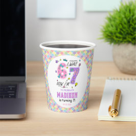 Rainbow 7th Birthday | I Was 6, Now 7 | Kids Pappbecher