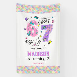 Rainbow 7th Birthday | I Was 6, Now 7 | Kids Party Banner