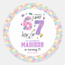 Rainbow 7th Birthday | I Was 6, Now 7 | Kids Runder Aufkleber