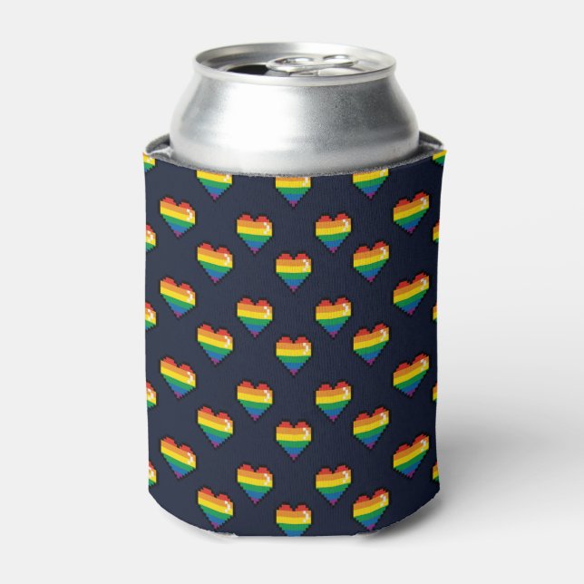 Rainbow 8 Bit Herzmuster Dosenkühler (Kanne Vorderseite)