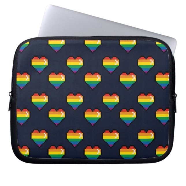Rainbow 8 Bit Herzmuster Laptopschutzhülle (Vorderseite)