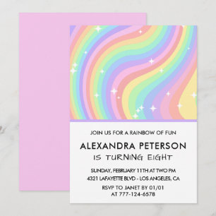 Rainbow 8. Geburtstag Einladungen Pastel Niedlich