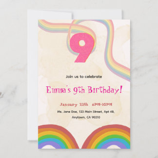 Rainbow 9th Birthday Party Invitation Einladung