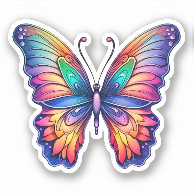 Rainbow Abstrakt Butterfly Aquarellwerk Aufkleber (Vorderseite)