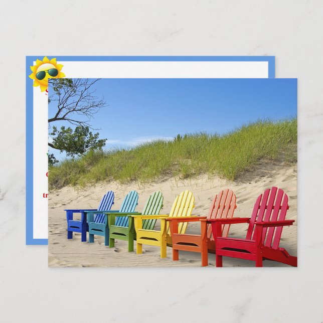 Rainbow Adirondack Beach Stühle Postkarte (Vorne/Hinten)