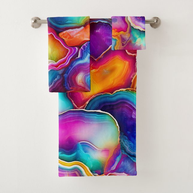 Rainbow Agate Colorful Abstract Geode Design Badhandtuch Set (Insitu)