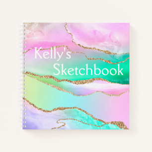 Rainbow Agate Gold Glitzern Monogram Sketchbook Ni Notizbuch