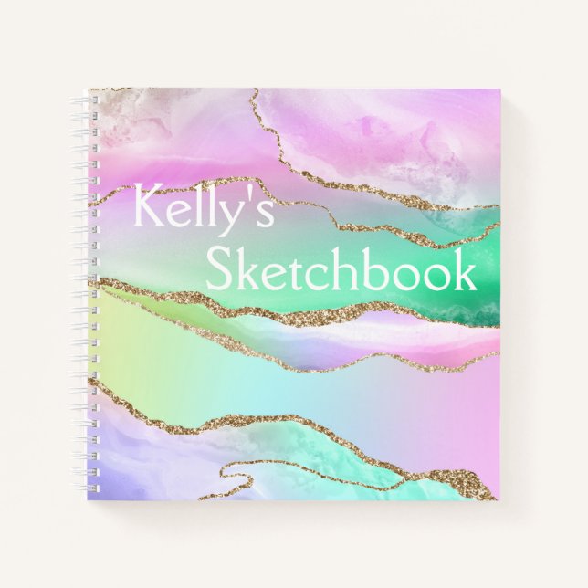 Rainbow Agate Gold Glitzern Monogram Sketchbook Ni Notizbuch (Vorderseite)