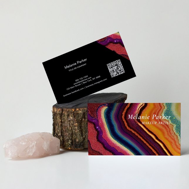 Rainbow Agate Marble QR Code Business Card Visitenkarte (Von Creator hochgeladen)