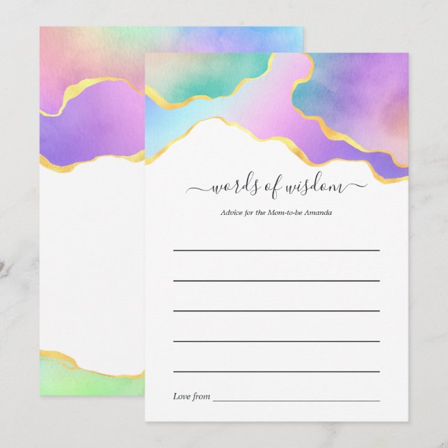 Rainbow Agate Stone Baby Shower Game Admin Card Hinweiskarte (Vorne/Hinten)
