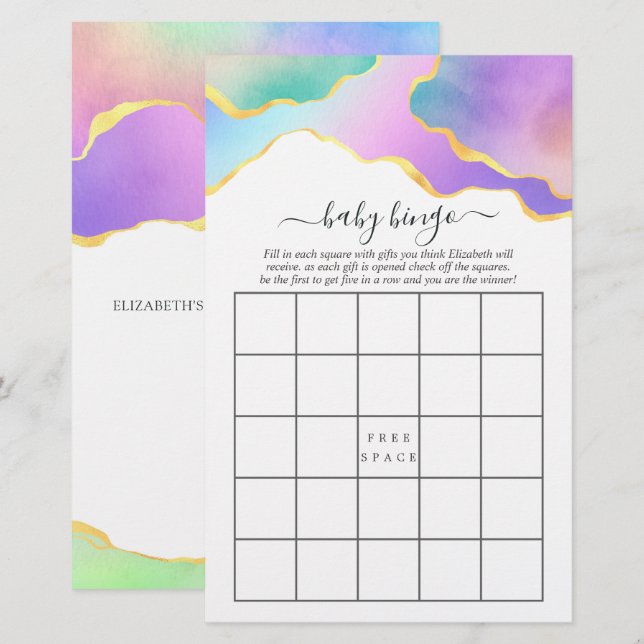 Rainbow Agate Stone Brautparty Bingo (Vorne/Hinten)