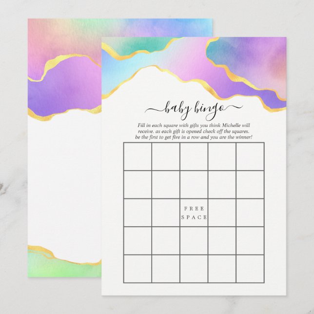 Rainbow Agate Stone Brautparty Bingo Einladung (Vorne/Hinten)