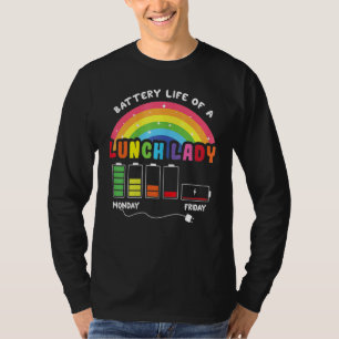 Rainbow-Akku-Lebensdauer einer Lunch Lady T-Shirt