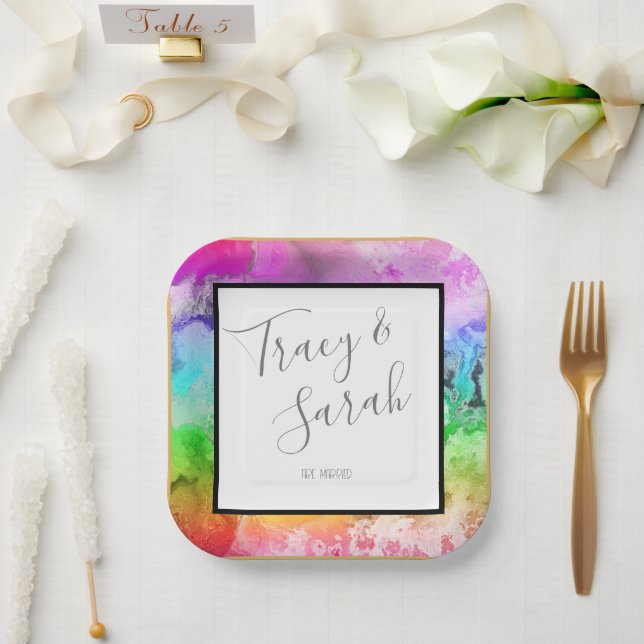 Rainbow Alcohol Ink Wasserfarbe Pappteller (Hochzeit)