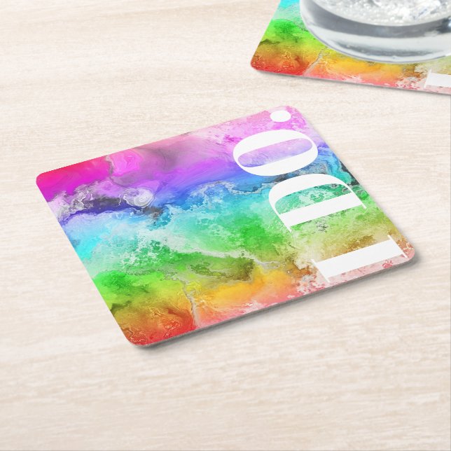 Rainbow Alcohol Ink Wasserfarbe Rechteckiger Pappuntersetzer (angewinkelt)