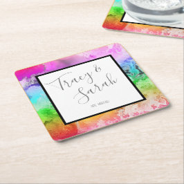 Rainbow Alcohol Ink Wasserfarbe Rechteckiger Pappuntersetzer