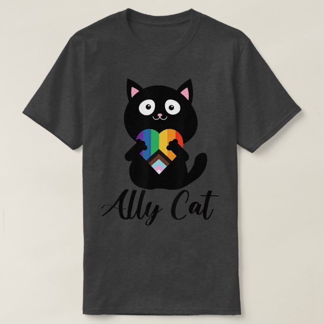 Rainbow Ally Cat LGBT Gay Pride Flag Herzstück T-Shirt (Design vorne)