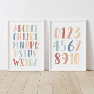 Rainbow Alphabet and Numbers Unterricht Bilderwand Sets