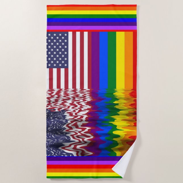 Rainbow American Flag LGBT Support Beach Handtüche Strandtuch (Vorderseite)