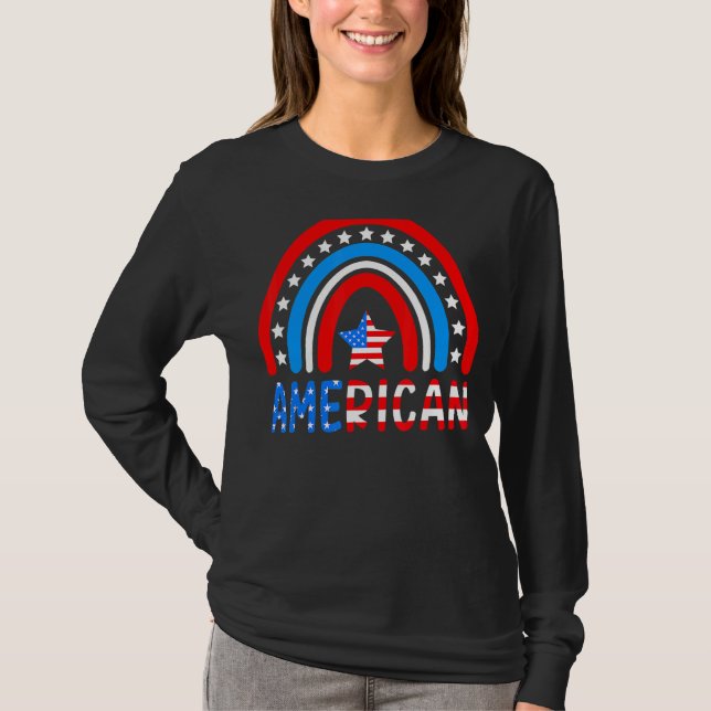 Rainbow American Flag Retro America T-Shirt (Vorderseite)