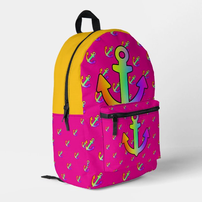 Rainbow Anchor Wiederholen Hot Pink Kids Bedruckter Rucksack (Rückseitige Ecke links)