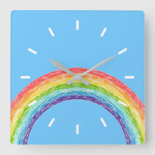 Rainbow and blue sky quadratische wanduhr