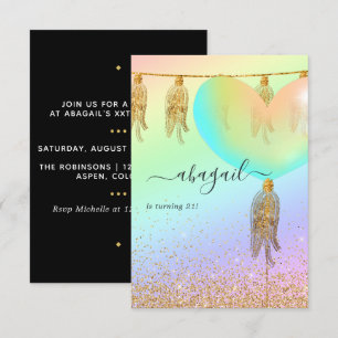 Rainbow and Gold and Pink Birthday Party Einladung