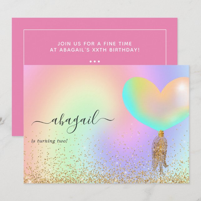 Rainbow and Gold and Pink Birthday Party Einladung (Vorne/Hinten)