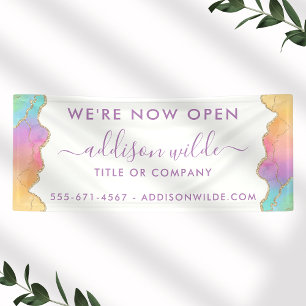Rainbow and Gold Watercolor Agate Business Banner