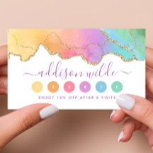 Rainbow and Gold Watercolor Agate Loyalty Card