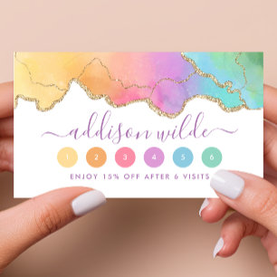 Rainbow and Gold Watercolor Agate Loyalty Card Treuekarte