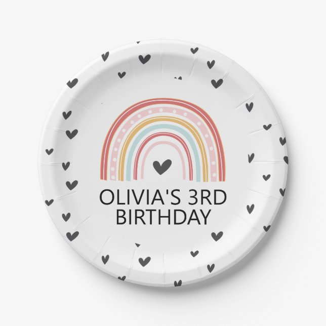 Rainbow and Hearts Birthday Party Teller (Vorderseite)