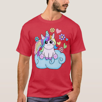 Rainbow and Hearts Unicorn Art T-Shirt