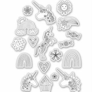 Rainbow and Unicorn Line Zeichnend Kunst Aufkleber