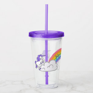 Rainbow and Unicorns Design Acrylic Tumbler Acryltrinkbecher