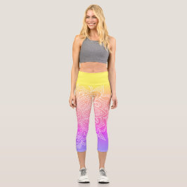 Rainbow and White Mandala Yoga Capri Leggings