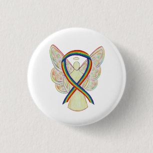 Rainbow Angel Awareness Ribbon Custom Art Buttone Button