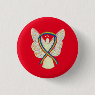 Rainbow Angel Awareness Ribbon Custom Art Buttone Button