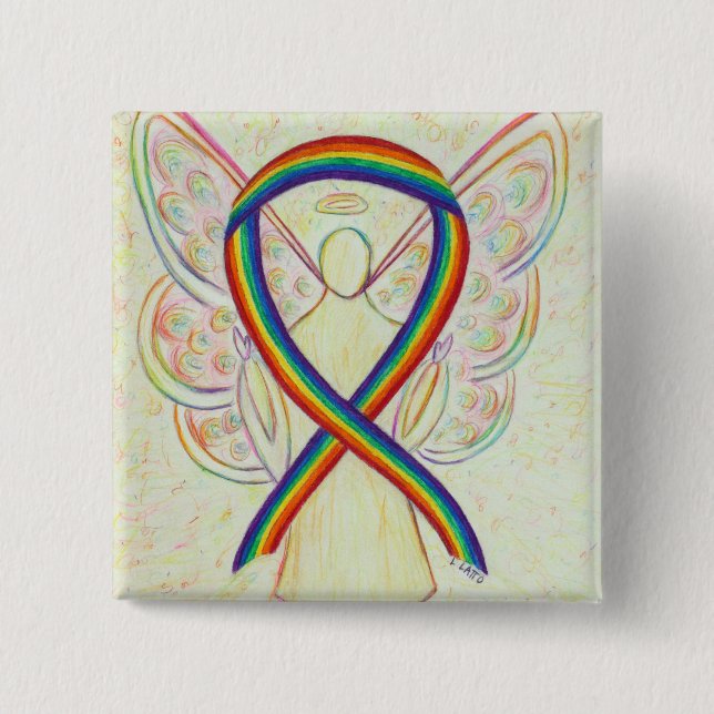 Rainbow Angel Awareness Ribbon Custom Art Buttone Button (Vorderseite)