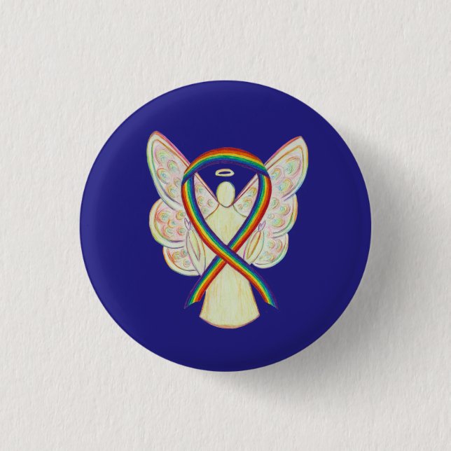 Rainbow Angel Awareness Ribbon Custom Art Buttone Button (Vorderseite)
