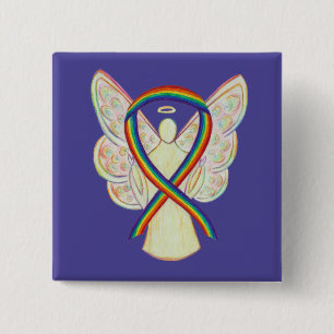 Rainbow Angel Awareness Ribbon Custom Art Buttone Button
