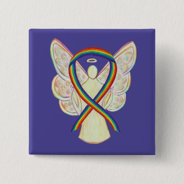 Rainbow Angel Awareness Ribbon Custom Art Buttone Button (Vorderseite)