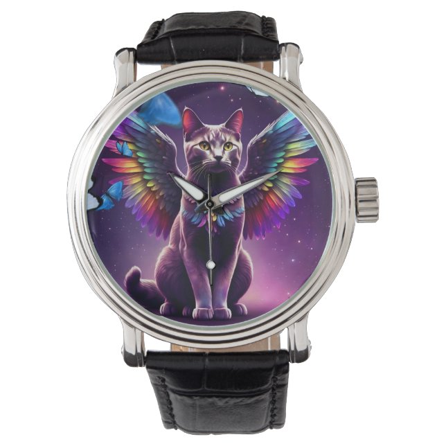 Rainbow Angel Cat Armbanduhr (Vorderseite)