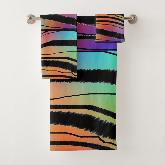 Rainbow Animal Print Wedding Housewarming Geschenk Badhandtuch Set (Insitu)