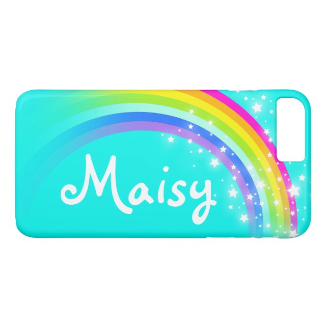 Rainbow aqua fügen Sie kurzen Namen iPhone Case (Rückseite (Horizontal))