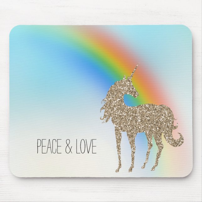 Rainbow Aqua Ombre Gold Glitzer Unicorn Mousepad (Vorne)