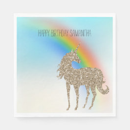 Rainbow Aqua Ombre Gold Glitzer Unicorn Serviette