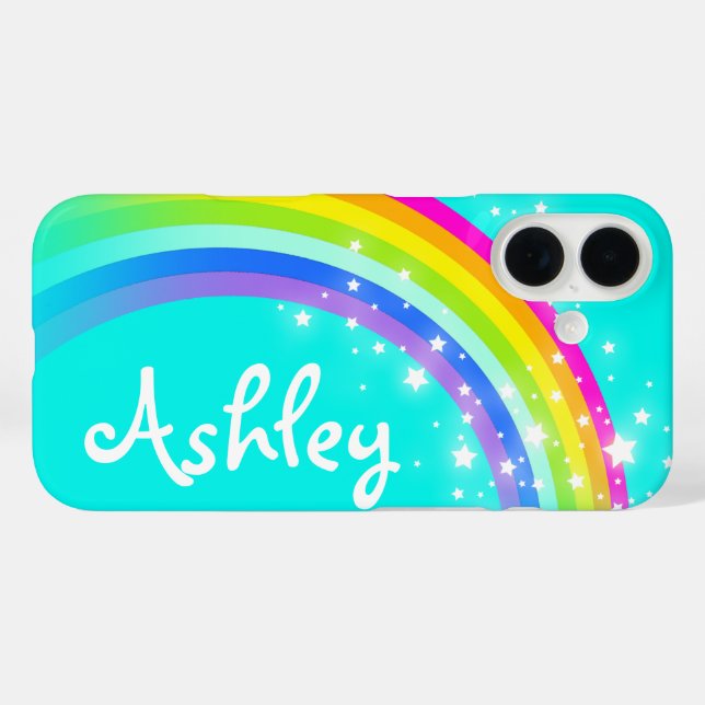 Rainbow aqua sky bunt individuelle Name Case-Mate iPhone Hülle (Rückseite (Horizontal))